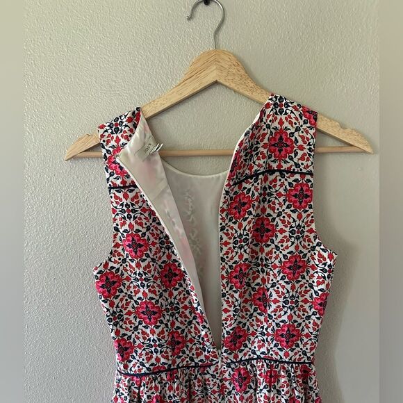 J Crew California Poppy Silk Dress White Pink Navy A Line Tank Dress Size 0 - Picture 6 of 8
